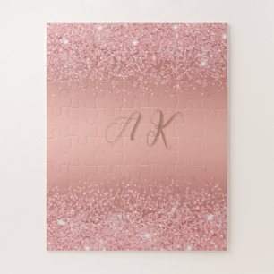 Elegant Rose Gold Luxe Shimmer Monogram Jigsaw Puzzle