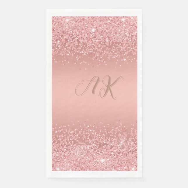Elegant Rose Gold Luxe Shimmer Monogram Napkin (Front)