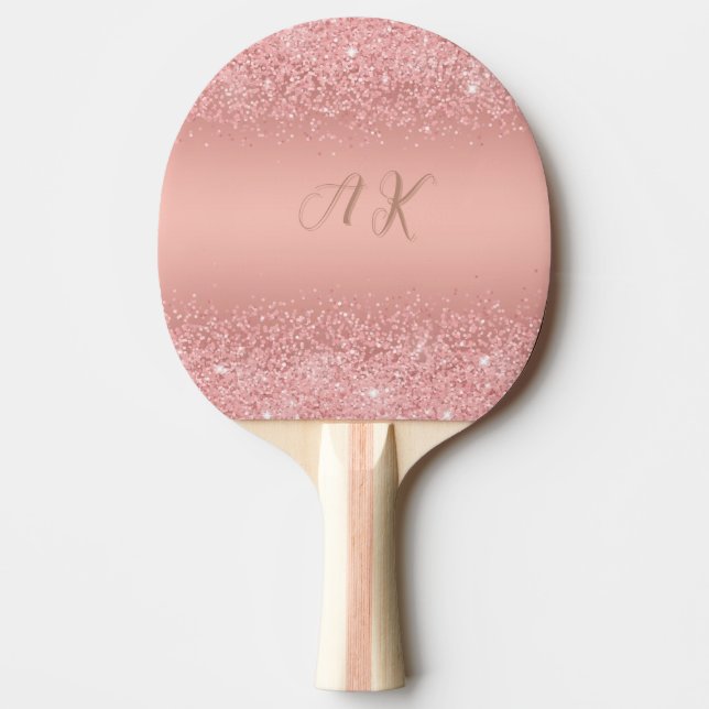 Elegant Rose Gold Luxe Shimmer Monogram Ping Pong Paddle (Front)