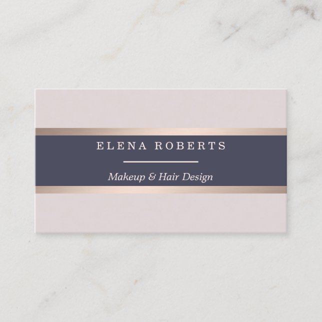 Elegant Rose Gold Makeup Stylist Business Card (Front)