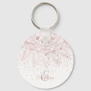 Elegant rose gold mandala confetti design key ring