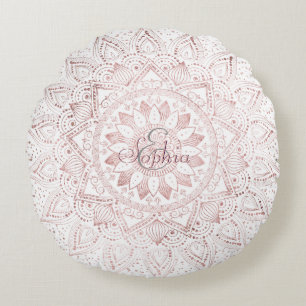 Elegant rose gold mandala confetti design round cushion
