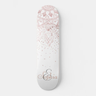 Elegant rose gold mandala confetti design skateboard