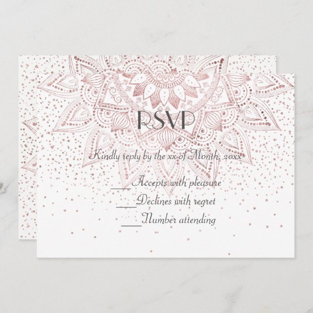 Elegant rose gold mandala confetti wedding collect invitation (Front/Back)