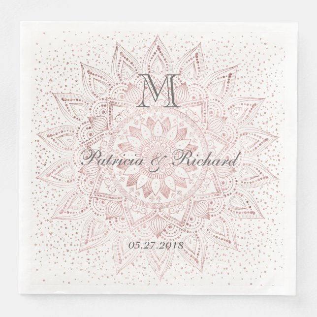 Elegant rose gold mandala confetti wedding napkin (Front)