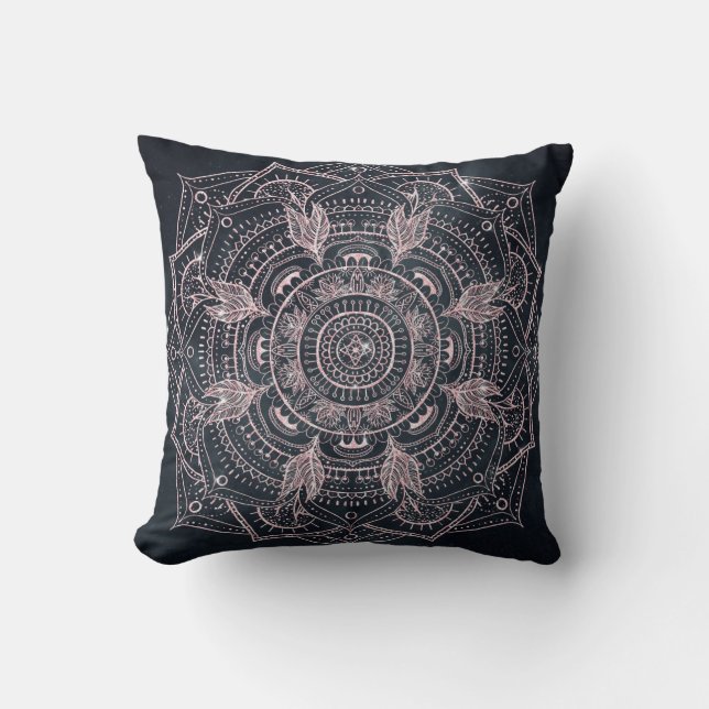 Elegant Rose Gold Mandala Gray Nebula Design Cushion (Front)