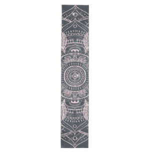 Elegant Rose Gold Mandala Gray Nebula Design Medium Table Runner