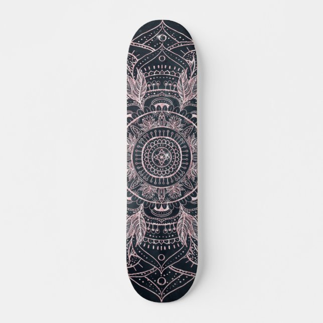 Elegant Rose Gold Mandala Gray Nebula Design Skateboard (Front)