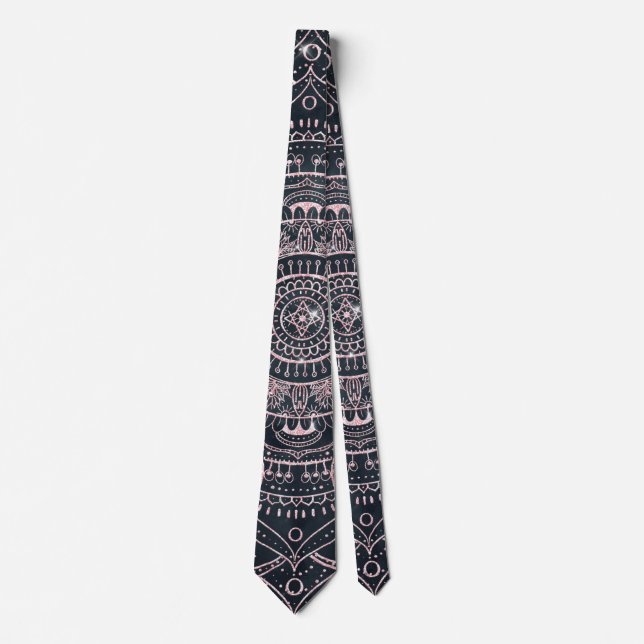 Elegant Rose Gold Mandala Grey Nebula Design Tie (Front)