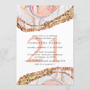 Elegant Rose Gold Marble 21st Birthday Party Invitation