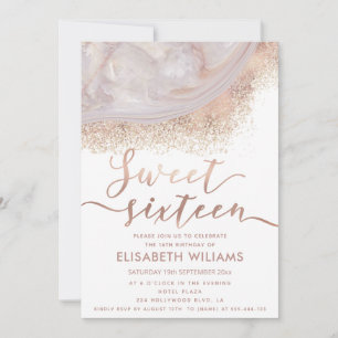 Elegant rose gold marble agate chic calligraphy invitation