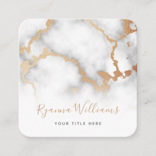 Elegant Rose Gold Marble Calligraphy Script Square Business Card