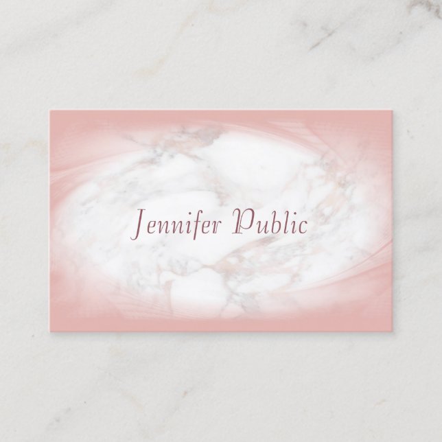 Elegant Rose Gold Marble Handwritten Script Modern Business Card (Front)