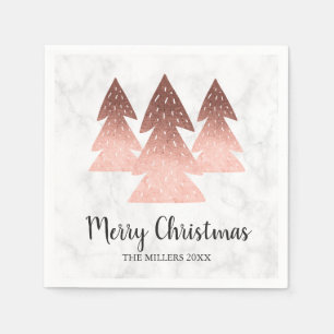 Elegant rose gold marble Merry Christmas tree Napkin