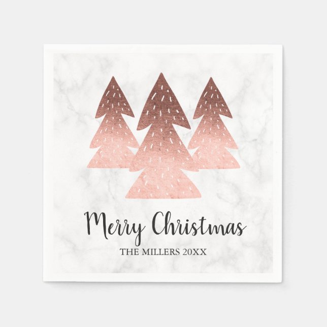 Elegant rose gold marble Merry Christmas tree Napkin (Front)