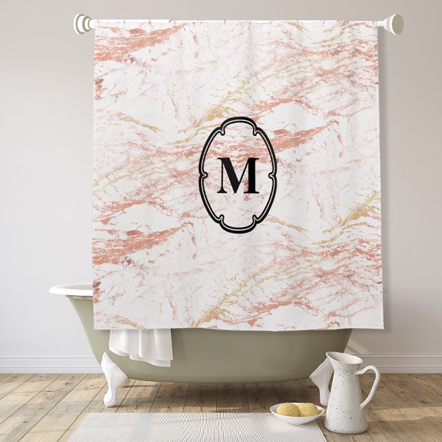 Elegant Rose Gold Marble Monogram Shower Curtain (Creator Uploaded)