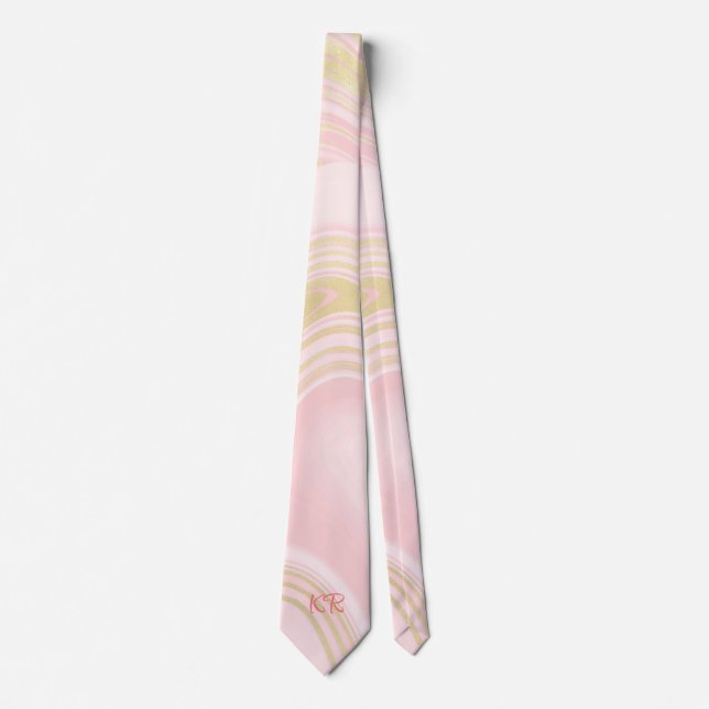 Elegant Rose Gold Marble Pattern Initials Tie (Front)