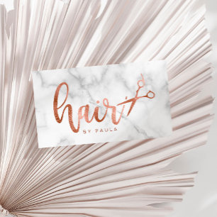 Elegant rose gold marble scissors hairstylist business card
