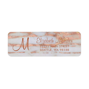 Elegant Rose Gold Marble Script Return Address Label