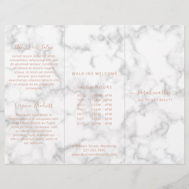 Elegant Rose Gold Marble Trifold Brochure (Front)