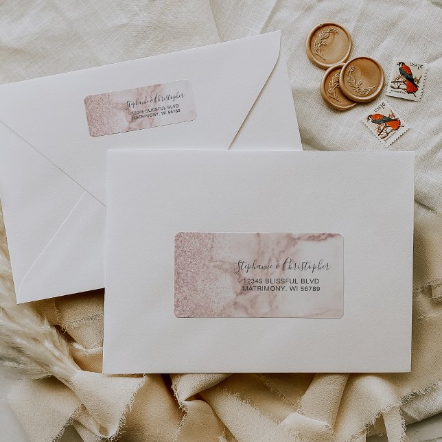Elegant Rose Gold Marble Wedding Return Address Label (Creator Uploaded)