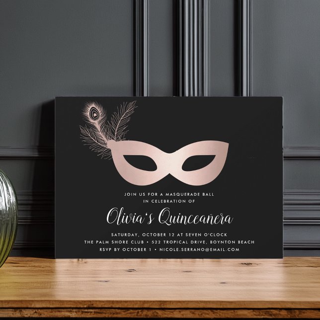Elegant Rose Gold Masquerade Theme Quinceanera Invitation (Creator Uploaded)