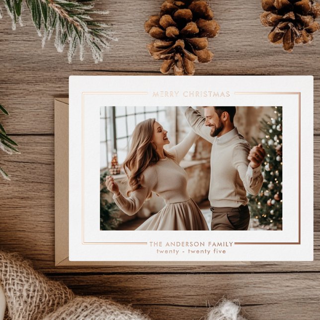 Elegant Rose Gold Merry Christmas Personalised  Foil Holiday Postcard (Creator Uploaded)