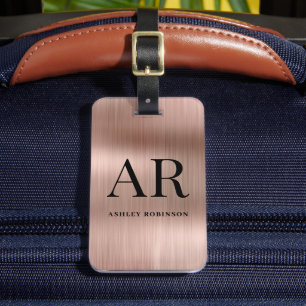 Elegant Rose Gold Metal Monogram 2 Initial Luggage Tag