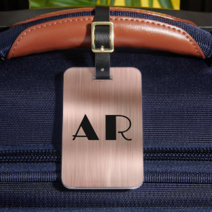 Elegant Rose Gold Metal Two Monogram Initial  Luggage Tag