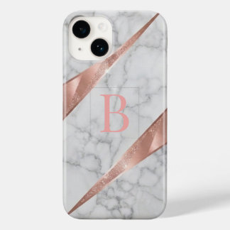 Elegant Rose Gold Metallic Geometric White Marble Case-Mate iPhone 14 Case