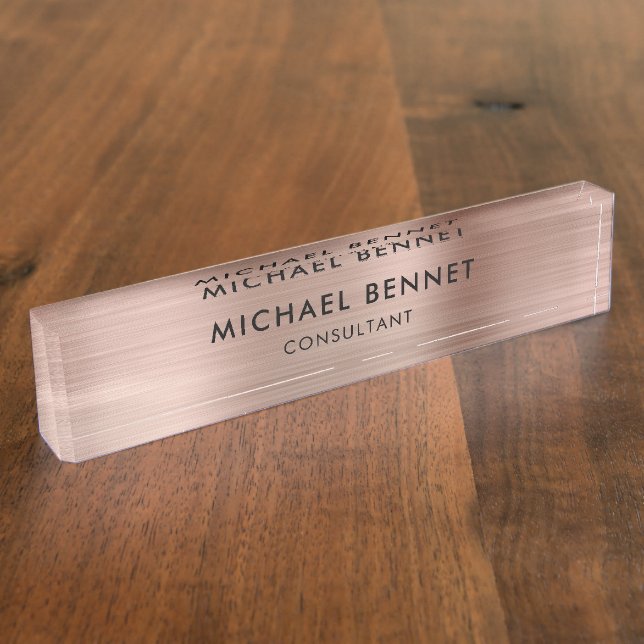 Elegant Rose Gold Metallic Professional Business Nameplate (Side)