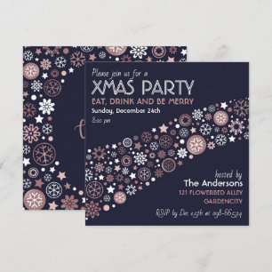 Elegant Rose Gold Metallic Snowflake Winter Design Invitation