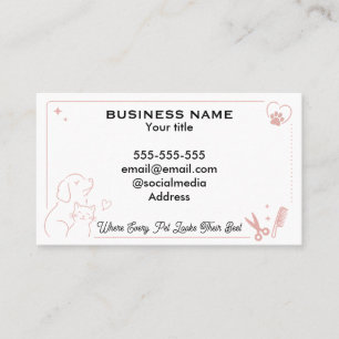 Elegant Rose Gold Minimalist Pet Grooming Custom Business Card