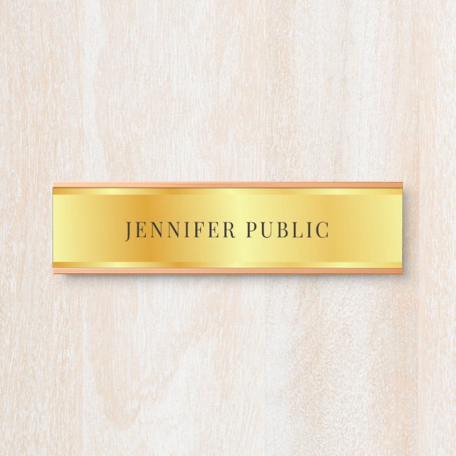 Elegant Rose Gold Modern Faux Gold Template Door Sign (Front)