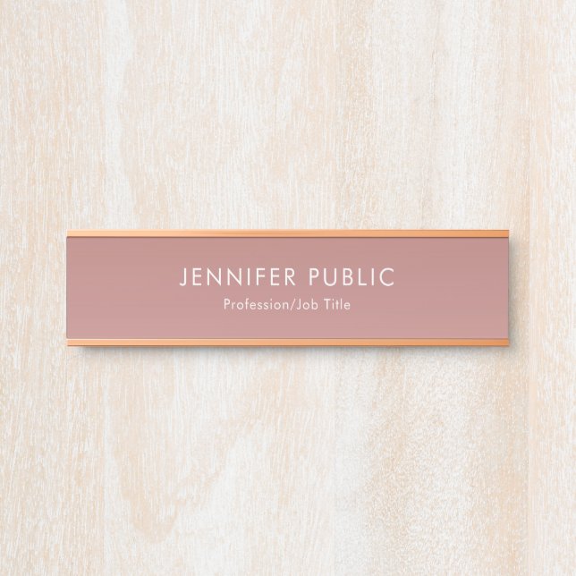 Elegant Rose Gold Modern Professional Template Door Sign (Front)
