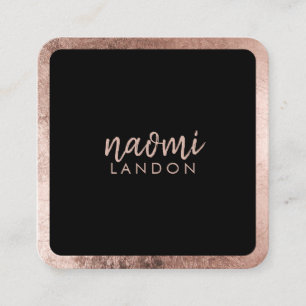 Elegant rose gold modern square minimalist black business card