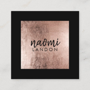 Elegant rose gold modern square minimalist black square business card