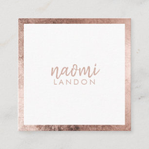 Elegant rose gold modern square minimalist white business card