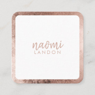 Elegant rose gold modern square minimalist white square business card
