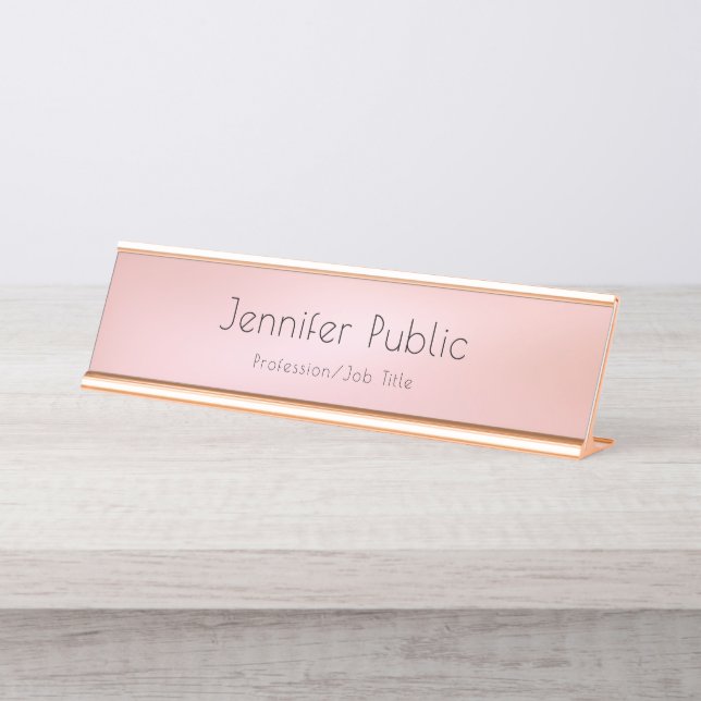 Elegant Rose Gold Modern Template Professional Desk Name Plate (Front)