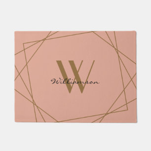 Elegant Rose Gold Monogram Add Name Script Doormat