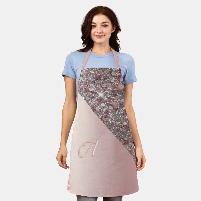 Elegant Rose Gold Monogram Apron (Worn)