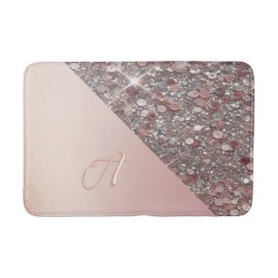 Elegant Rose Gold Monogram Bath Mat