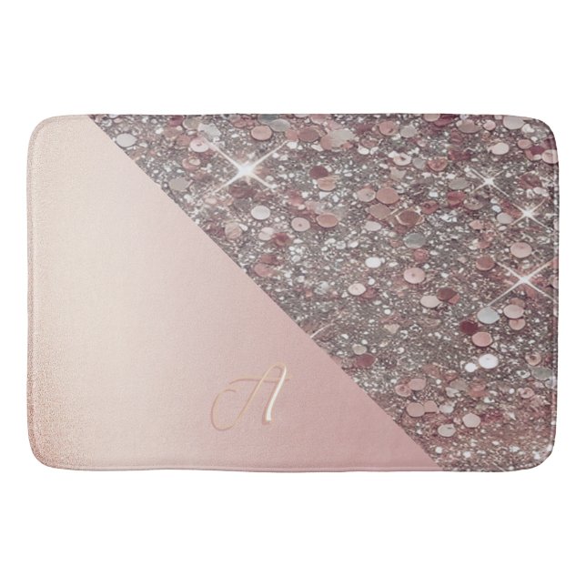 Elegant Rose Gold Monogram Bath Mat (Front)