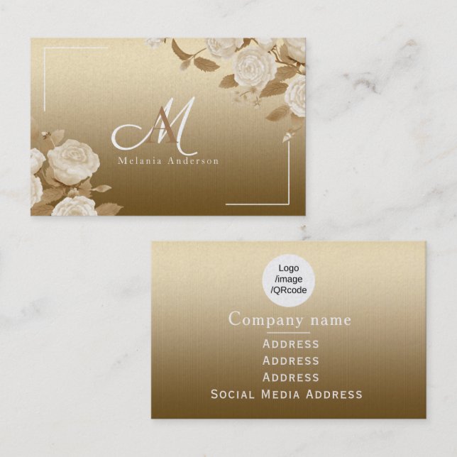 Elegant Rose Gold Monogram Business Card (Front/Back)