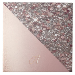 Elegant Rose Gold Monogram Ceramic Tile