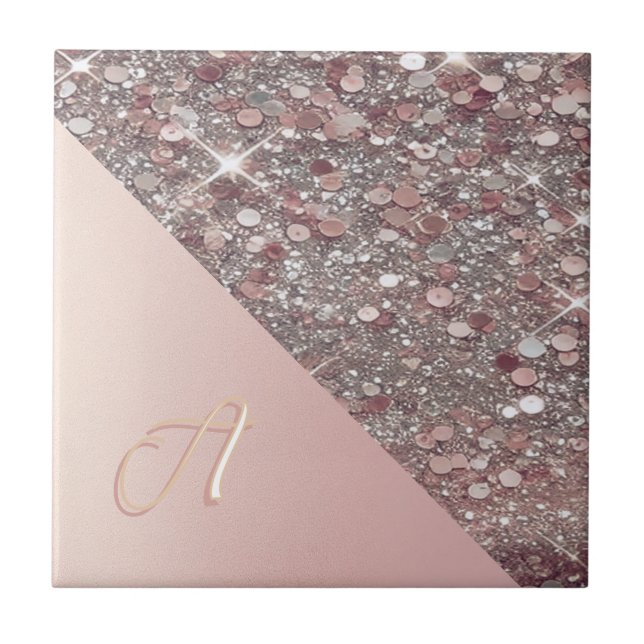 Elegant Rose Gold Monogram Ceramic Tile (Front)