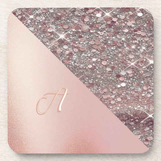 Elegant Rose Gold Monogram Coaster (Front)