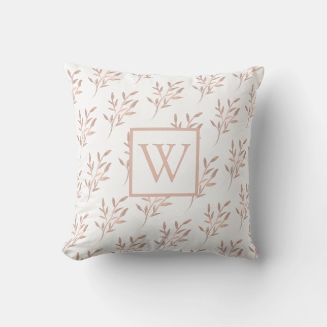 Elegant Rose Gold Monogram Foliage  Cushion (Front)