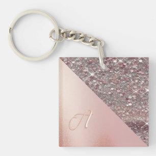 Elegant Rose Gold Monogram Key Ring
